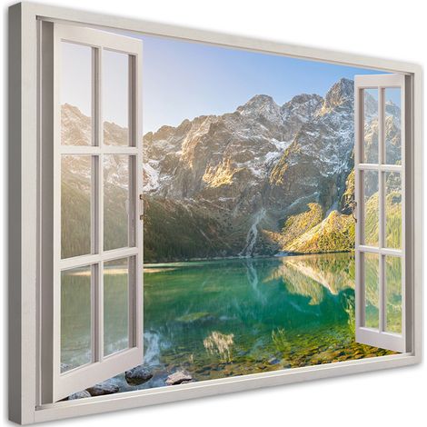 Quadro su tela, Finestra del lago nelle montagne Natura - 100x70 (1/5)