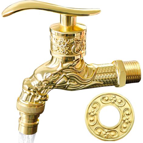 Robinet vintage, robinet de jardin ancien, robinet pour machine à laver, robinet en laiton antique, robinet mural, pour la maison, la cuisine, la salle de bain, le jardin, l'extérieur, couleur or (1/5)