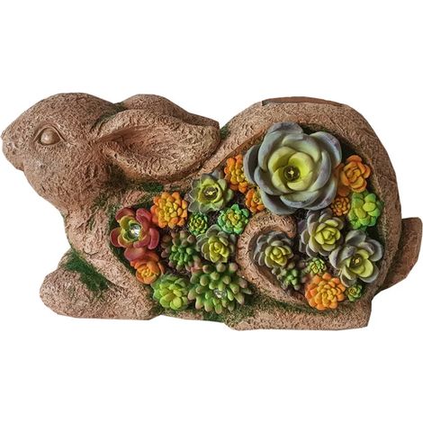 lampada solare eurogarden "coniglio" con dettagli piante grasse, 30x14,5x17 cm (1/2)