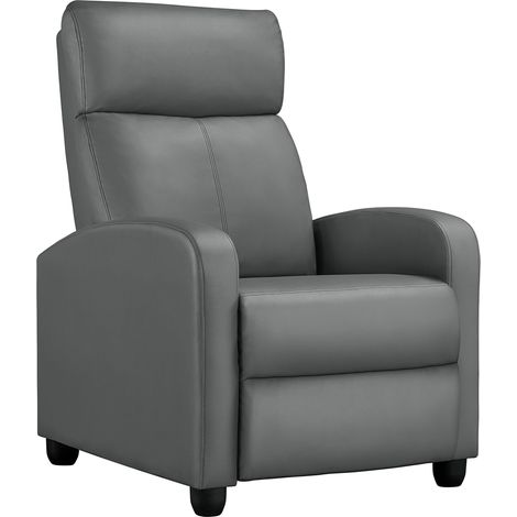 Yaheetech Poltrona Relax Reclinabile Regolabile Divano Monoposto con Poggiapiedi da Soggiorno Camera da Letto 61,5 cm × 87 cm × 99 cm Grigio/Similpelle (1/5)