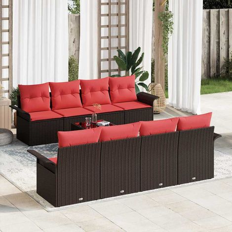 Ensemble de canapé de jardin 9 pcs Beige et Rouge polyrotin vidaXL (1/5)