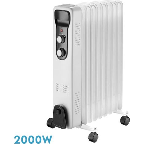 Radiatore ad olio brasilia 2000w 9 elementi bianco/nero 3potenze antiribaltamento termostato di sicurezza maniglia 59,5x40,5x24cm