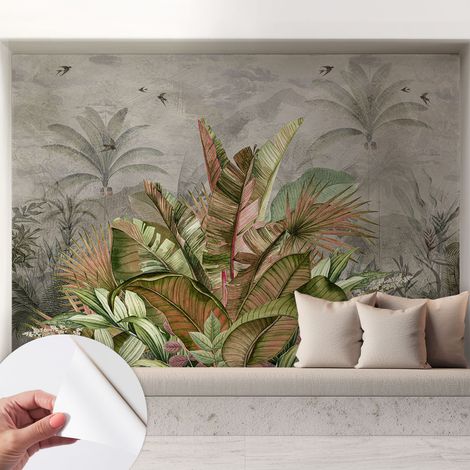 Papier peint autocollant adhésif avec motifs pour salon et chambre accessoire stylé pour votre intérieur Jungle exotique 208x146 cm (1/5)