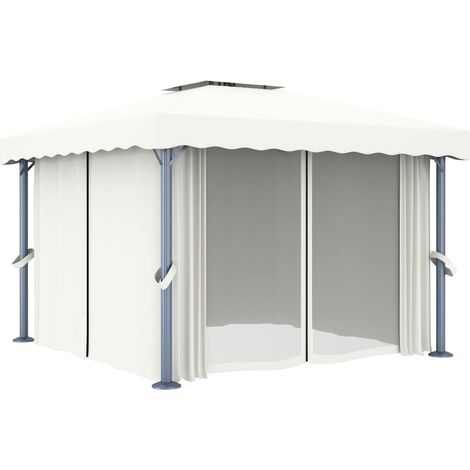 Tonnelle avec rideau 3x3 m Blanc crème Aluminium