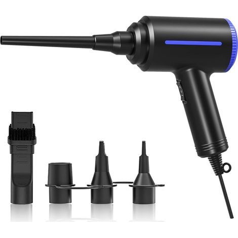 Souffleur Air Comprimé, Dépoussiérant Puissants électrique,Plumeau à air électrique 2 en 1, 2 Vitesses, avec brosse de nettoyage, pour ordinateur, clavier,voiture, maison pour animaux domestiques (1/5)