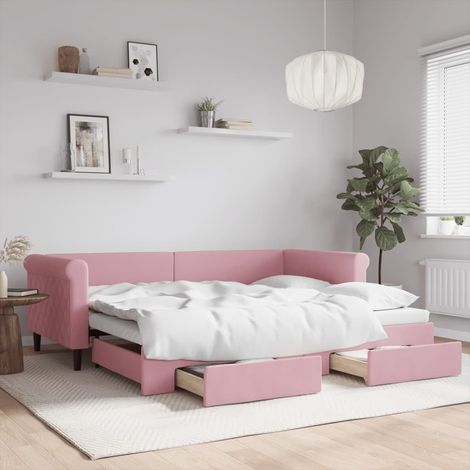 Lit de jour avec gigogne et tiroirs sans matelas-Canapé-lit sans matelas rose 90x200 cm 226767 (1/5)