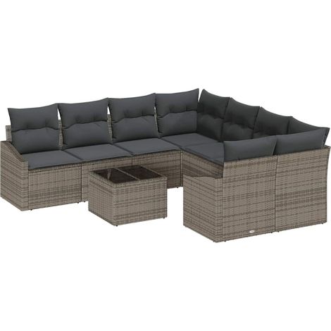 Maison Exclusive - Set di divani con cuscino 9 pcs Grigio polyrattan (1/5)