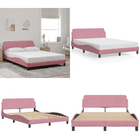 Cadre de lit avec tête de lit Dover rose 140x200cm velours - Cadre de lit - Tête de lit (1/5)