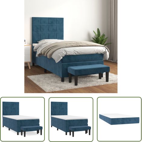 The Living Store Boxspringbett mit Matratze Dunkelblau 90x190 cm Samt - Samtbett - Boxspringbett - Doppelbett - Schlafzimmermöbel - Luxusbett (1/5)