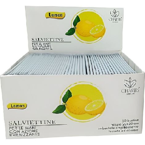 50 Salviette Monodose Monouso al Limone Igieniche Salviettine Igienizzanti Mani singole ideali per i clienti di ristoranti, laboratori ufficio uso professionale