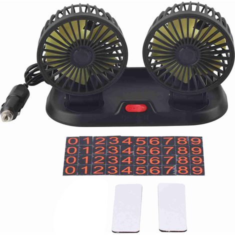 Ventilateur de voiture électrique à double tête rotative à 360°, 5 pales, 2 vitesses, ventilateur de refroidissement pour véhicules (12 V (pales jaunes)) (1/5)