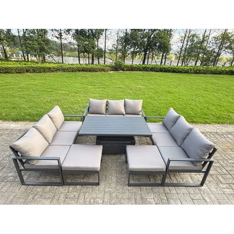 Fimous Aluminum Outdoor Patio Furniture Set Modern Patio Conversation Sets with Adjustable Rising Lifting Dining Table Big Footstool Dark Grey (1/5)