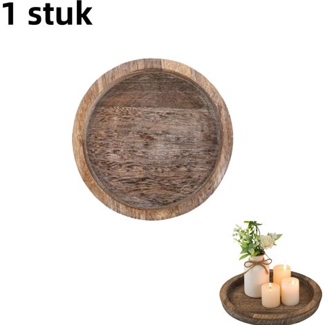 Bougeoir rond en bois avec plateau grand format pour décoration rustique de mariage fête et dîner aux chandelles couleur anthracite (1/5)