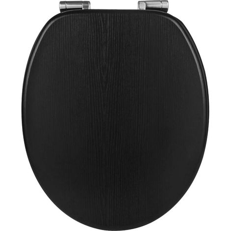 WOLTU WC-Sitz Toilettensitz mit Absenkautomatik, MDF Holzkern, Softclose Scharnier, Antibakteriell, Desgin Décor, Schwarz Holzmaserung