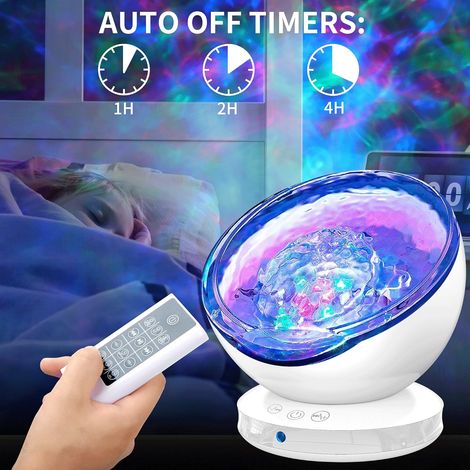 Lampe Projecteur LED Simulation des Vagues Océan, Veilleuse Enfant avec 8 Modes de Couleurs 6 Sons de Musique Télécommande Minuterie Lampe de Chevet pour Decoration Chambre Bébé (1/4)