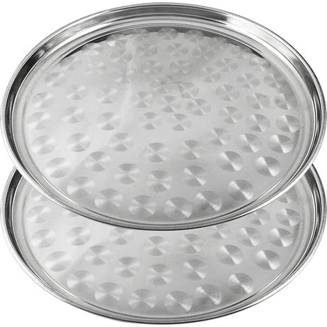 (2 pièces - 33 cm) 2 plateaux professionnels en acier inoxydable, 33 cm - Plateaux de restaurant en acier (1/5)