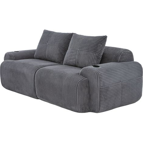 Canapé 2 places modulaire en tissu côtelé gris foncé, avec porte-gobelet et poche latérale, confort haute densité pour salon, bureau ou salle TV  CHICFURN (1/5)