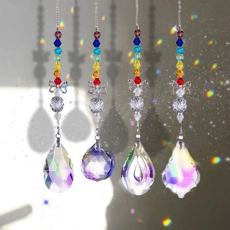 Suncatcher Cristal - Prisme Réfracteur Lumière Solaire pour Fenêtre - Décoration Intérieure Extérieure Jardin Bureau - 6 Pièces