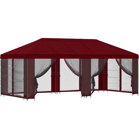 Un gazebo avec parois latérales, 6 x 3 mètres, rouge bordeaux, en polyester et acier. (1/5)