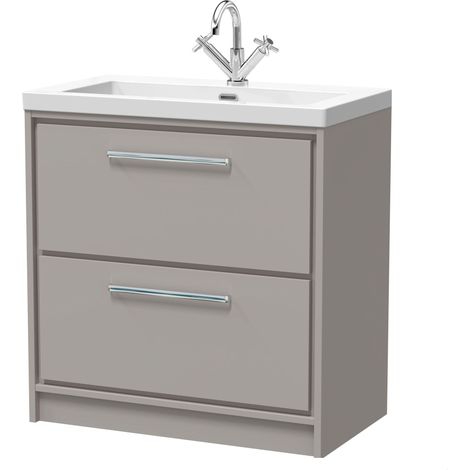 Balterley Longnor Modern Bathroom Floor Standing 2 Soft-Close Drawer Vanity Fireclay Basin, Pebble Grey, 800mm
