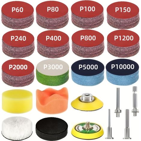 130pcs 5.08 Cm/2 Inch Wet Dry Sandpaper Polishing Kit, 60-2000 Grit Oxide Sandpaper, 3000-10000 Grit Sandpaper, for Metal Polishing, Wood Polishing, And Project Surface Finishing (1/5)