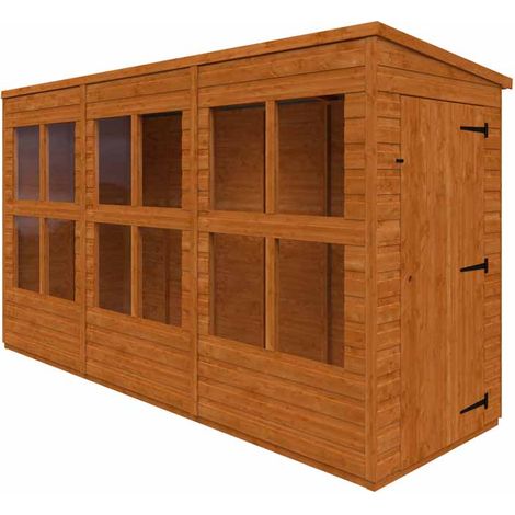 12x4 Flex Apex Summerhouse Garden Sunroom 12mm Flex - L353.8 x W115 x H219.2 cm - Solid Wood/Softwood/Pine - Burnt Orange