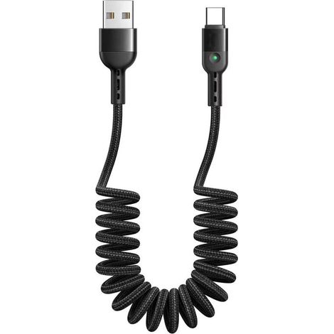 [NIEMALS VERWENDET] Spiralkabel, elastisches USB-C-Kabel, einziehbares Kabel, QC 4.0 Typ-C-Ladekabel, spiralförmiges Ladekabel, Autoladekabel, kompatibel mit Huawei S10, S9, S8 und P3