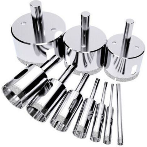 10 Pcs ensemble de scie-cloche, coupeur de trou de tuile, Scie diamantée (Outils de solvant pour le verre, la porcelaine, la céramique, la pierre de granit) 6-50mm