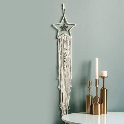 Attrape-rêves étoile en macramé, style bohème, fait main, tissé à la main, décoration murale, cadeau pour la maison, motif festival, double étoile (1/5)