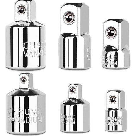 Ensemble de 6 adaptateurs et réducteurs pour douilles, 1/4", 3/8", 1/2", en acier au chrome vanadium, kit d'extension/conversion pour l'entretien automobile (1/5)