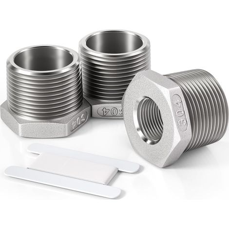 Réducteur Hexagonal Inox 3 Pièces - Acier Inoxydable - Filetage BSP 3/4 Mâle vers 3/8 Femelle - Raccordement Tuyauterie Gaz et Eau - Pour Plomberie Domestique et Industrielle (1/5)