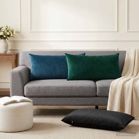 Housse de coussin 2 pcs HEERLEN Bleu 40 x 70 cm Velours (1/5)