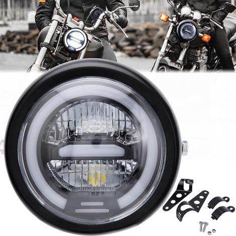 6,5 Pouces Phare LED pour Moto Rond avec Support, Feux de Halo DRL Lumière Blanche, Universel Compatible avec Cafe Racer (1/5)