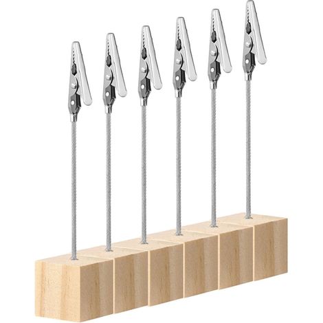 6 Pièces Clips de Messages Multifonctions en Bois et Métal, Support Photo et Porte-nom Simple pour Bureau, Rangement Pratique des Cartes et Notes (1/5)