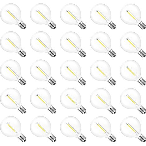 Ampoules LED G40 de remplacement – 2700K lumière du jour – Lot de 25 – 1W, culot E12 – Verre incassable, 60 lumens (1/5)