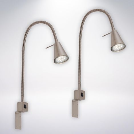 Lot de 2 lampes LED de lecture avec interrupteur, orientables, plusieurs fixations, applique murale intérieure, lampe murale, lampe de lit, lampe de chevet, 40,3 cm, nickel mat (1/5)
