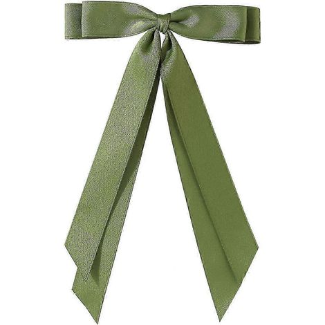Pince à cheveux à nœud papillon, design double couche, satin lisse, décoration nœud papillon, couleur unie.-Green (1/5)