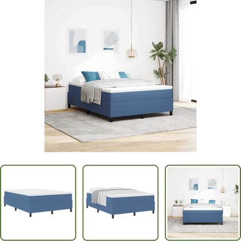 vidaXL Kunststoffbeine -  Boxspringbett Blau und Weiß 160 x 200 cm Cordstoff (1/5)