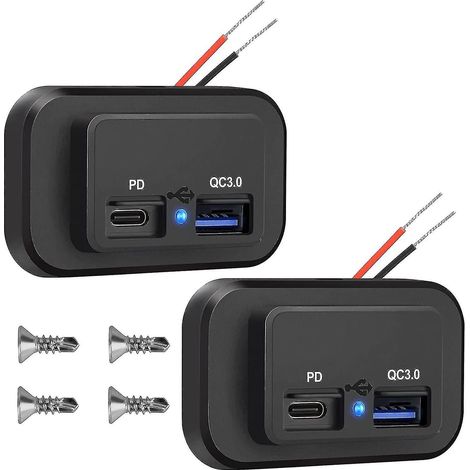 Packung mit 2 12V USB-Buchsen, duales 12V Quick Charge 3.0 USB-Ladegerät, USB PD Typ-C (USB-C) Ladegerät, wasserdichter 12V/24V Kfz-Netzadapter.