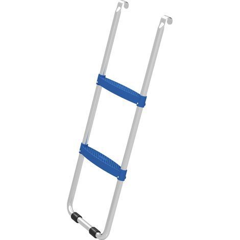 Trampolinleiter mit 2 breiten Stufen, Universalhaken, verzinktem Stahlrahmen, Tragkraft 150 kg, 97 x 32 x 7 cm, blau (1/5)