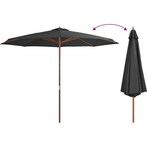 Parasol avec mât, Parasol pour Balcon Jardin Plage Terrasse, en bois 350 cm Anthracite OIB1972E (1/4)