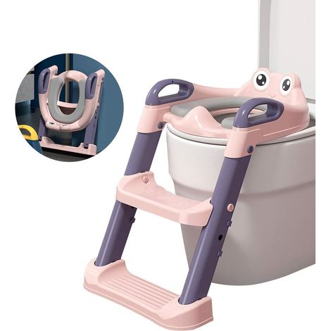 Siège Toilette Enfant avec Échelle, Réducteur de WC pour Enfants Anti-dérapant, Pliable et Réglable, Reducteur de Toilette Bébé avec Coussin Poignée Dossier pour Enfants 1-7 Ans (1/5)