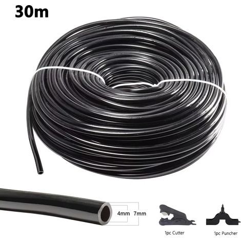 Tuyau d'arrosage de jardin (30 m - 6,35 mm) en PVC micro-irrigation 4/7 mm avec coupe-tube et emporte-pièce. Compatible avec les systèmes d'irrigation goutte à goutte. (1/5)