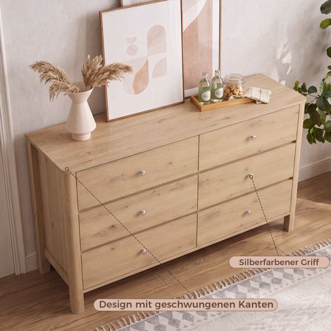 Commode à six tiroirs offrant un grand espace de rangement, idéale pour les salles à manger, les salons et les chambres. 120 × 40 × 80 cm (1/4)