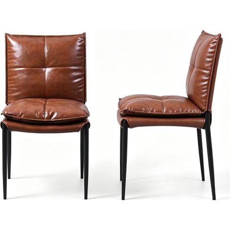 Juego de 4 sillas de comedor acolchadas con respaldo alto y costuras cuadradas, marrón y negro (1/5)