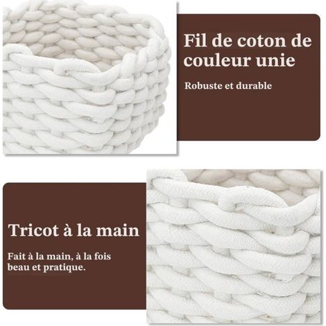 Panier de rangement en corde de coton blanc, organiseur à langer bébé, idéal pour salle de bain et chambre d'enfant. - Blanc - Blanc (1/5)