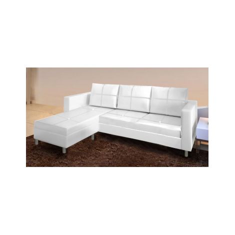 Divano 3 posti con pouf reversibile dx/sx in ecopelle bianco 205cm Sicorage Sufly
