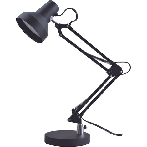Lampe de table LED pour architectes, métal noir, revêtement en poudre, hauteur et angle réglables, fixation facile. (1/5)
