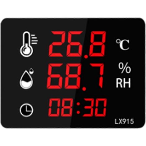 Thermomètre numérique de température et d'humidité avec affichage de l'heure, double usage, écran LED, haute précision LX915 (1/5)