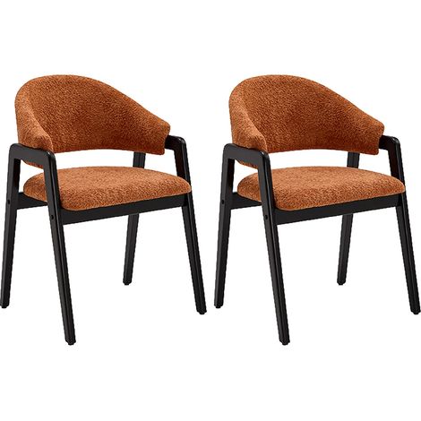 Sedia con braccioli in tessuto bouclette e legno Hevea Nero - Terracotta - Lotto di 2 - SOLUNA (1/5)